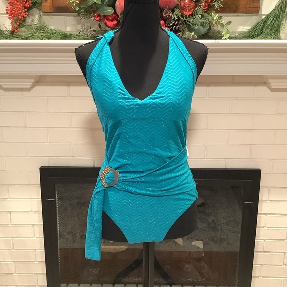 #312 NWT Trina Turk Swim & Spa Collection Teal Shimmer Swimsuit Size 12 - Picture 2 of 11